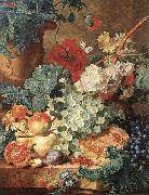 Jan van Huijsum Still life with flowers and fruit. Spain oil painting artist